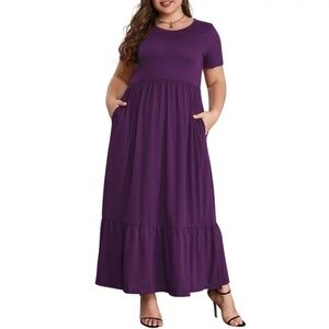 Plus Size Casual Short Sleeve Crewneck Dress - Purple/Green - XL - LOT OF 2